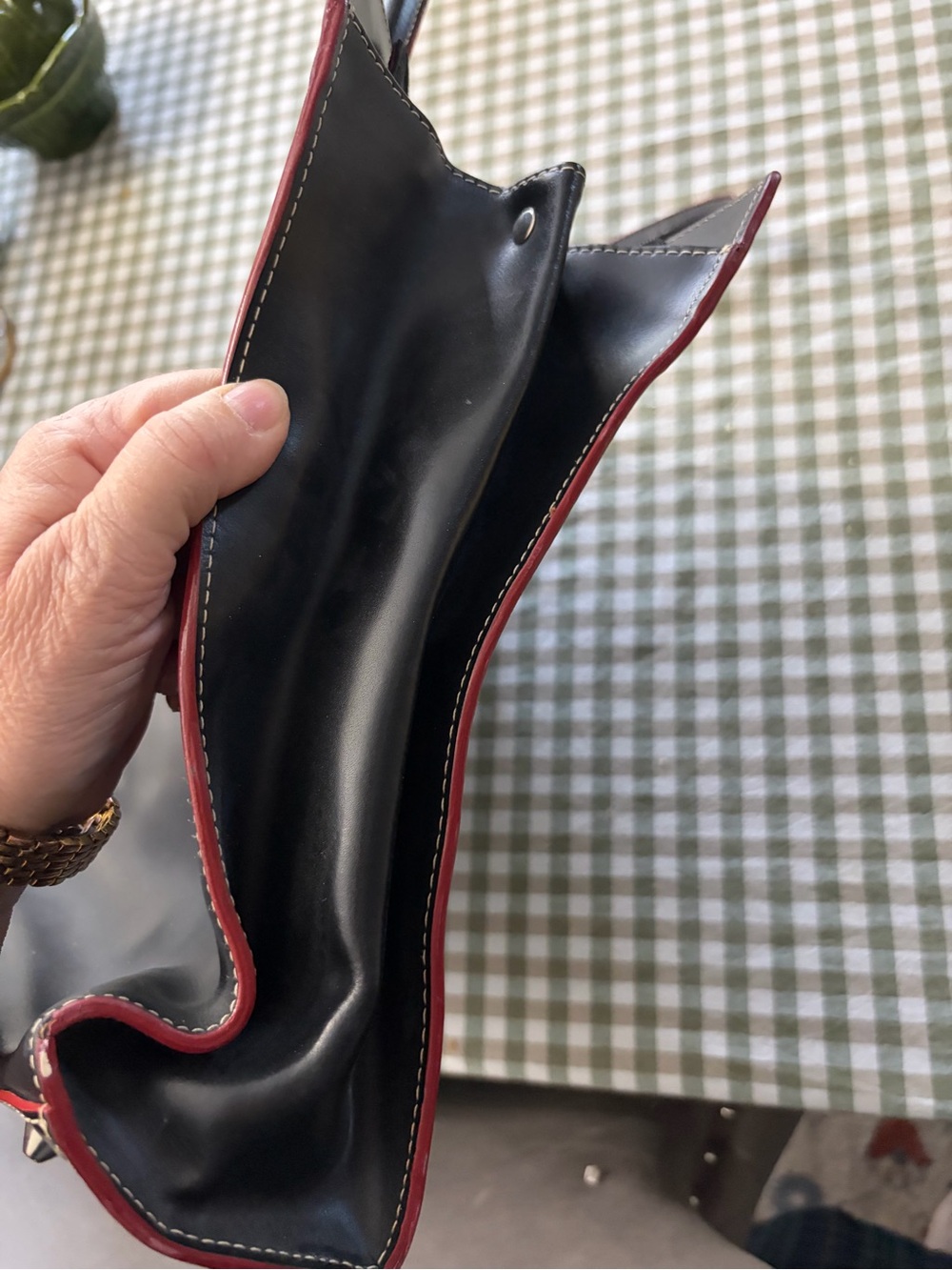 Lodis Black Leather Laptop Tote with Red Piping - Picture 9 of 9